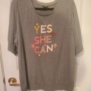 Torrid Gray 'Yes She Can' Graphic Short Sleeve Sweater
